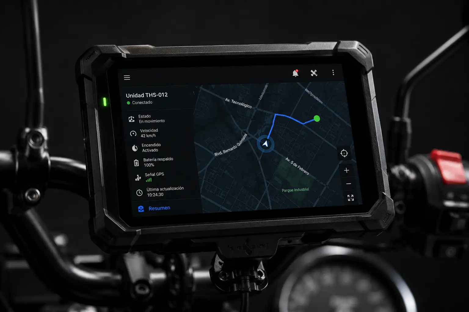 Pantalla de GPS en tiempo real